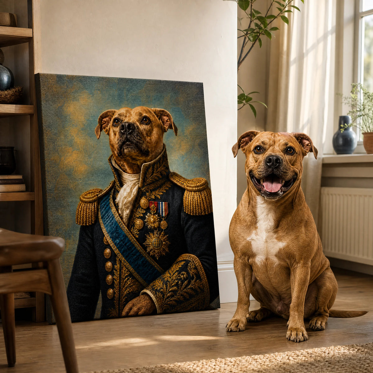 Özel Kraliyet Hayvan Portresi, Kişiye Özel Askeri Köpek ve Kedi Tuval Tablosu