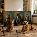 Özel Kraliyet Hayvan Portresi, Kişiye Özel Askeri Köpek ve Kedi Tuval Tablosu