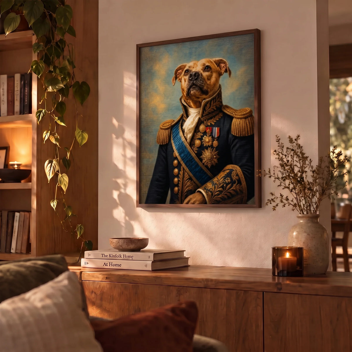 Özel Kraliyet Hayvan Portresi, Kişiye Özel Askeri Köpek ve Kedi Tuval Tablosu